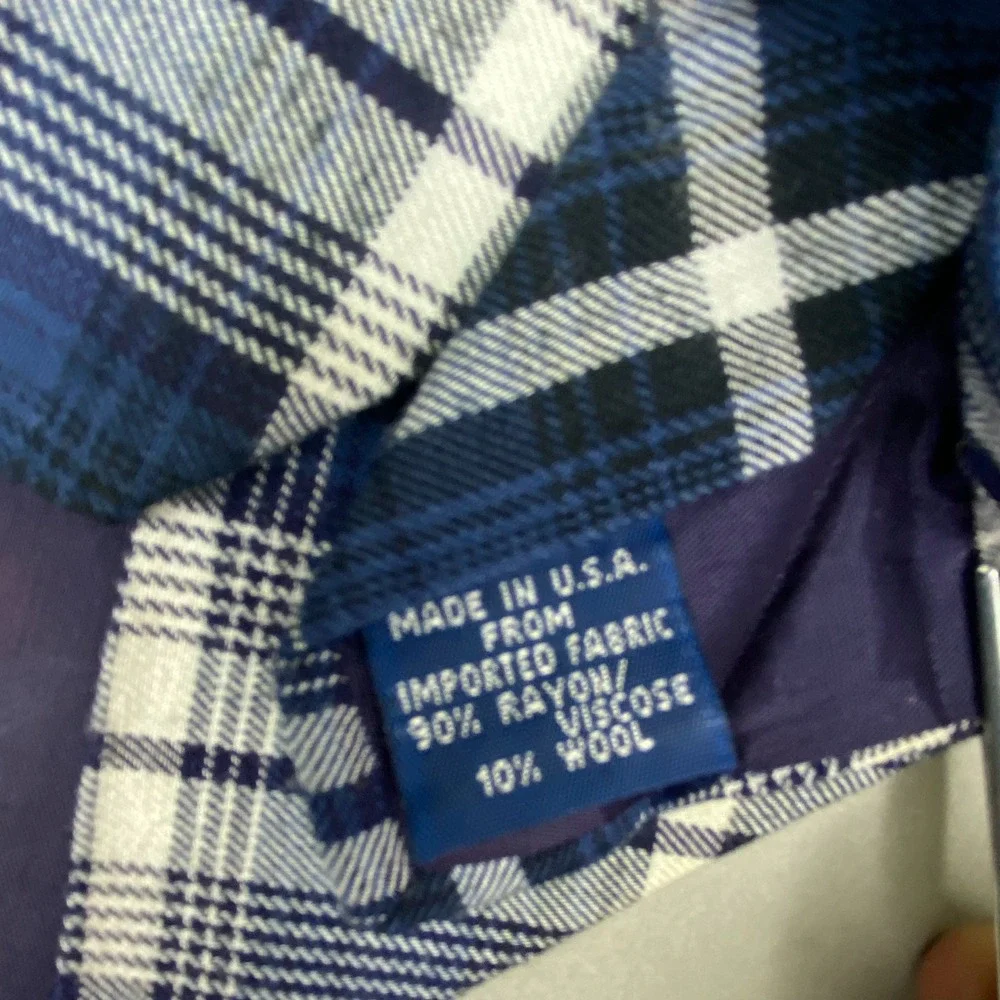 VTG‎ Gap Plaid Tartan Tie Mens Blue White Wool Blend Minimalist Indie 58x4